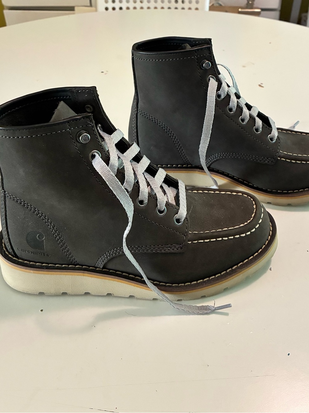 Men's Dark Gray Carhartt Lace-Up Moc Toe Work Boots - White Lug Sole